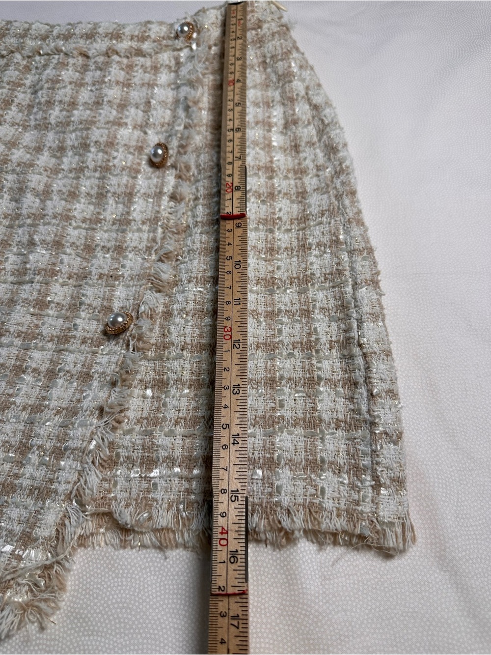 Blu Pepper Tweed Mini Skort Pearl Buttons Fringe Hem Size Small - Picture 10 of 11